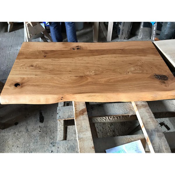Eiche rustikal spezial, wurmstichig, verleimt, Massivholz Tischplatte, 120x45x4,5cm, einseitige Baumkante 